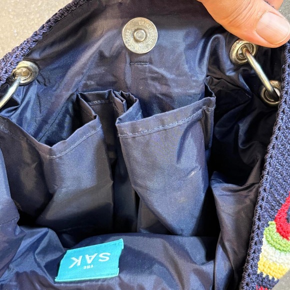 Crochet Shoulder Bag The Sak Granny Dots Rainbow Coastal Nautical Travel - Picture 6 of 9